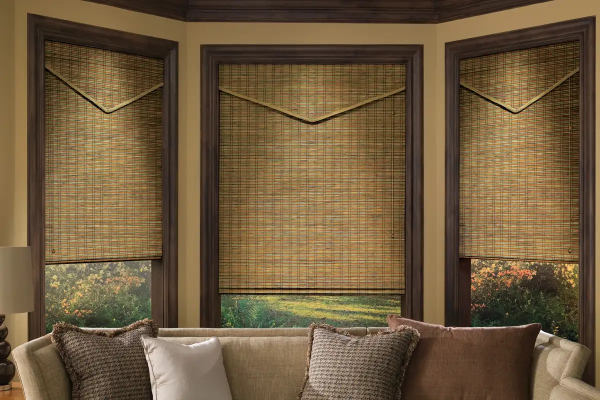 Woven wood shades with valances