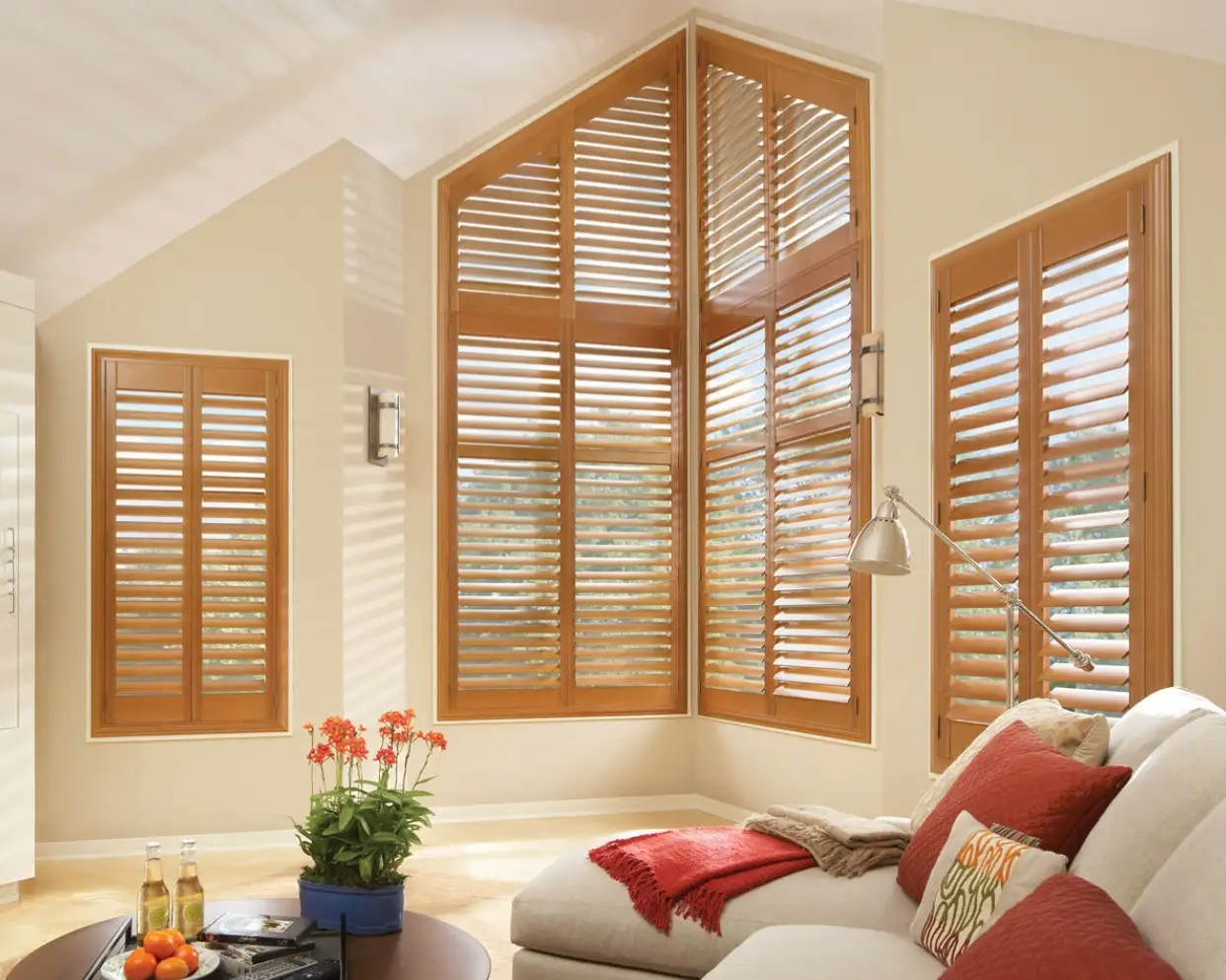 Wood shutters for odd-shaped windows