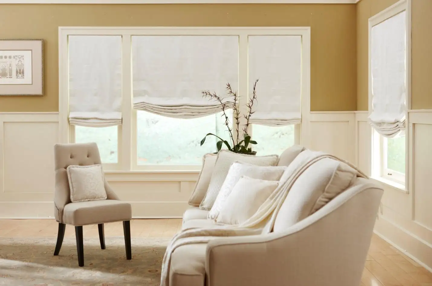 White Roman shades