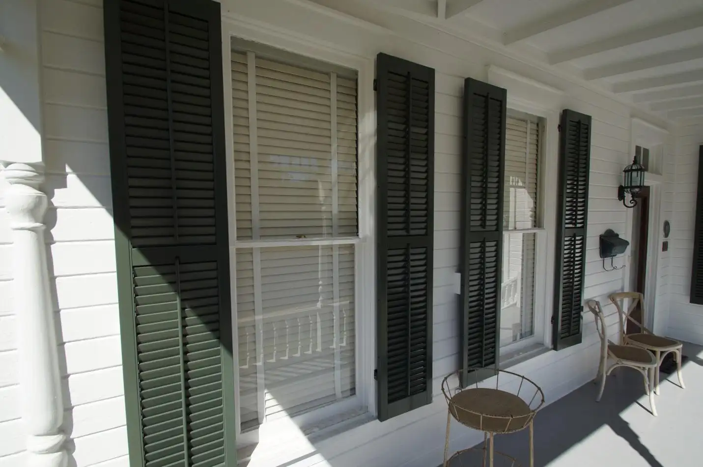 Exterior shutters with louvers