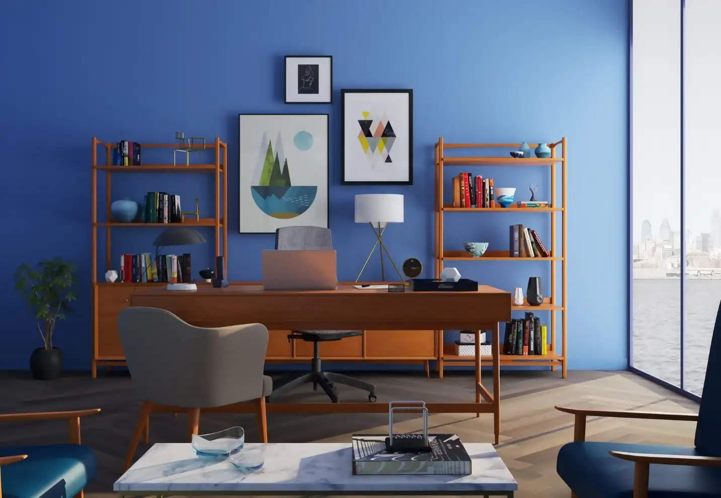 Blue-Themed Home Office