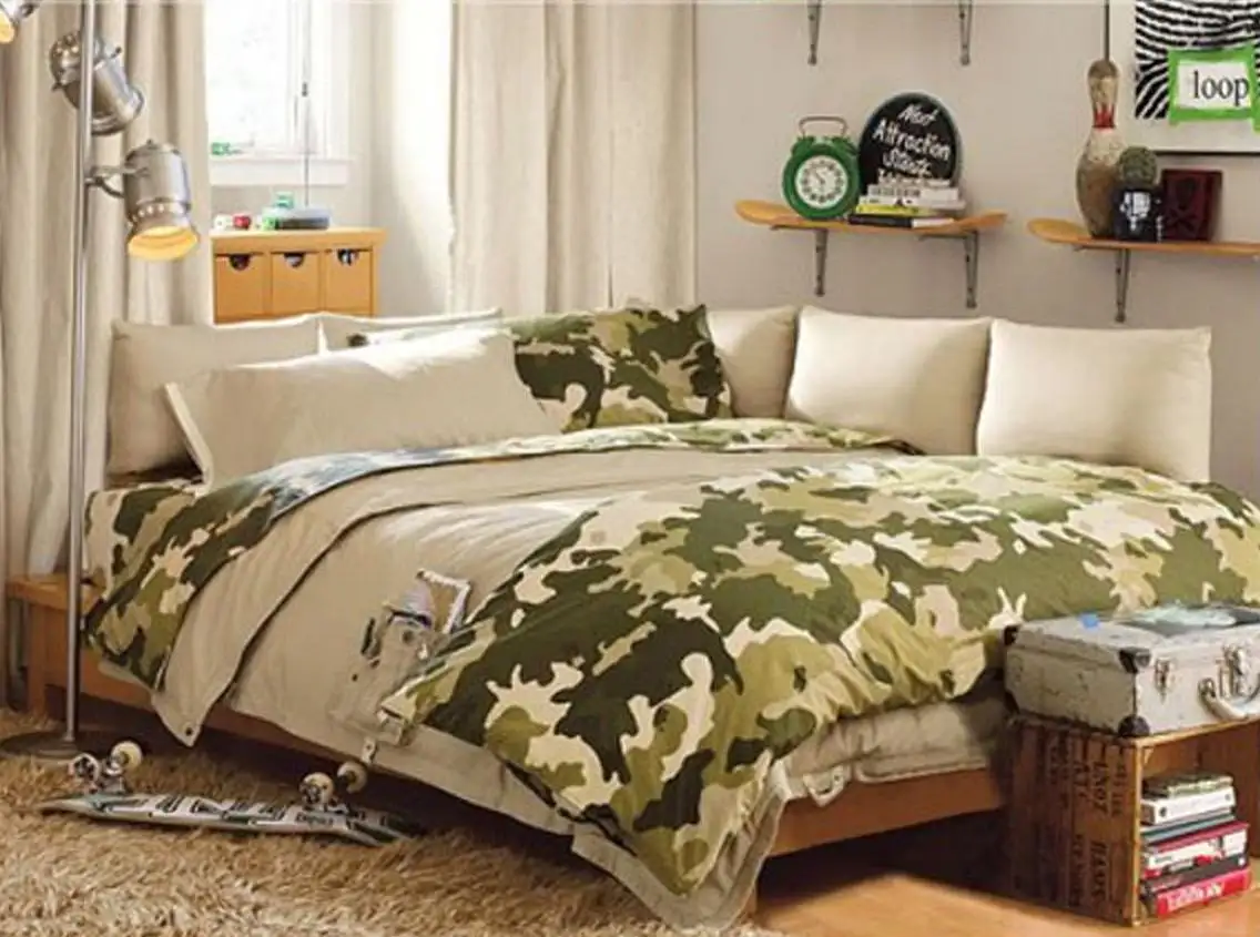 Stylish camouflage bedding for a teen boy bedroom