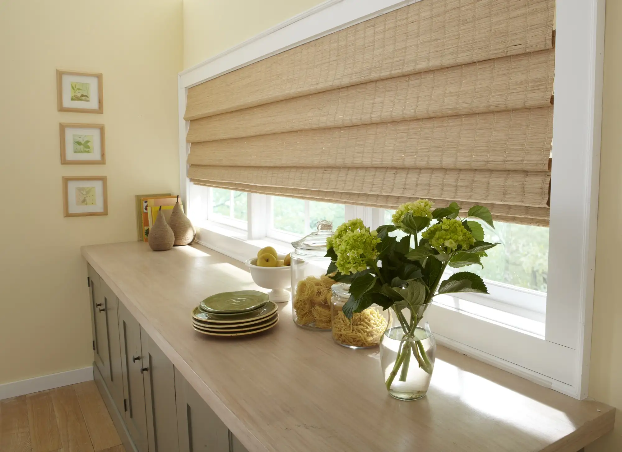 Woven shades for kitchen