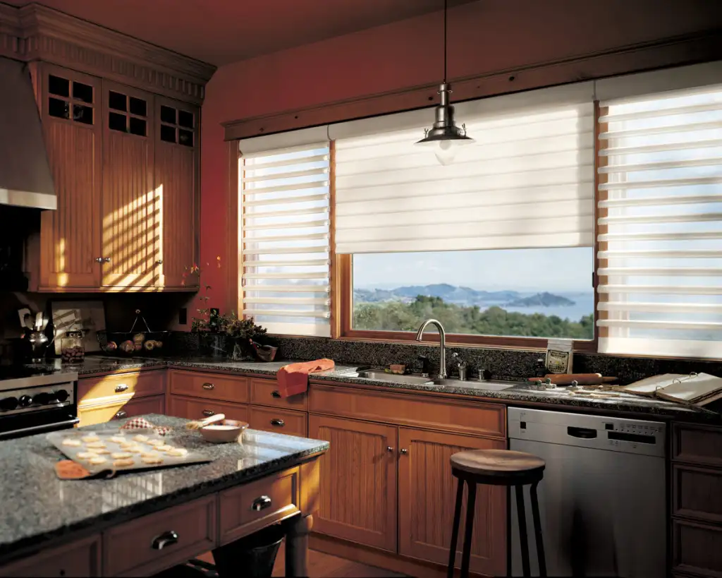 Hunter Douglas Pirouette shades for kitchen