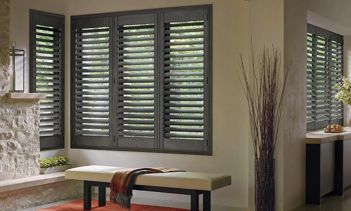 Faux wood plantation shutters