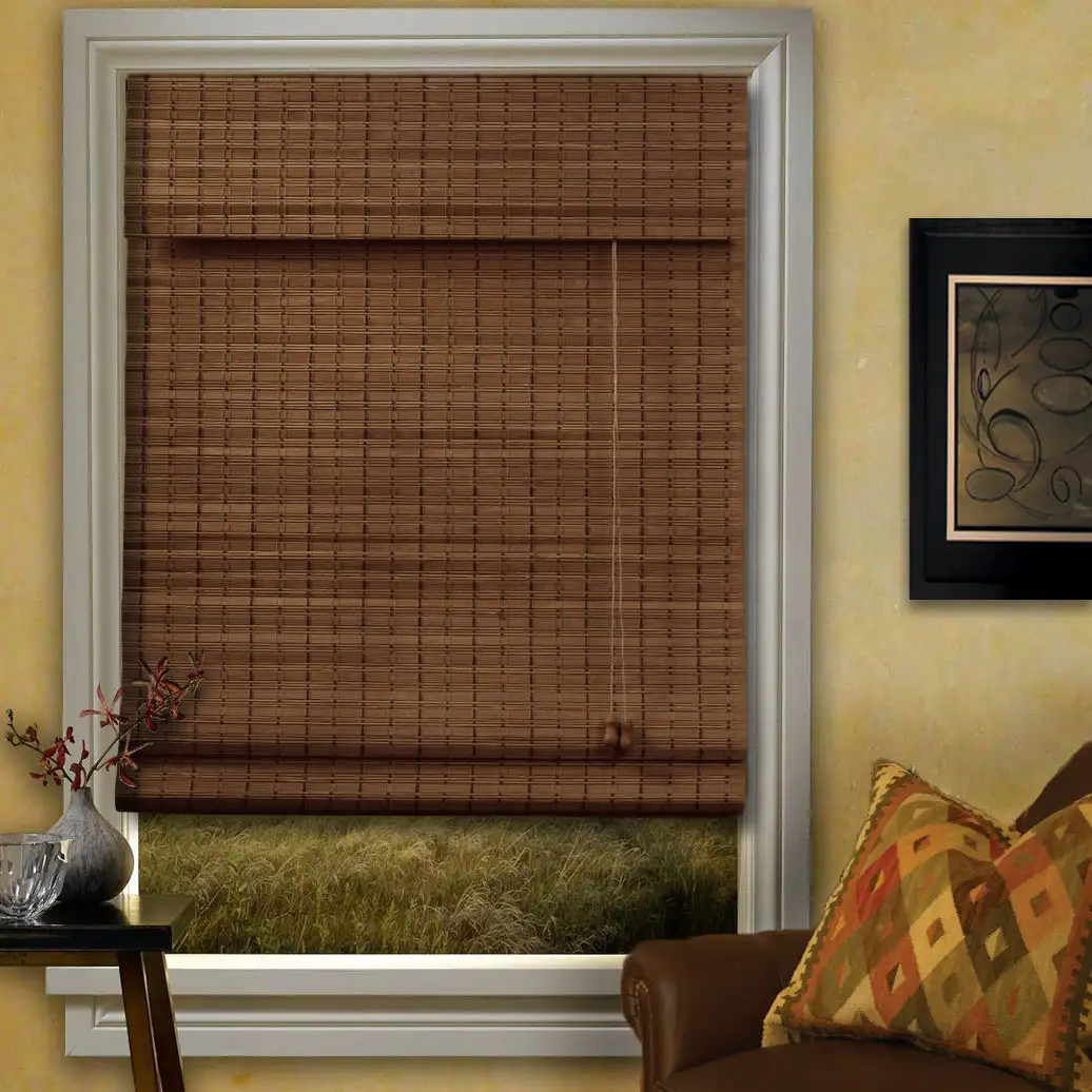 Woven wood Roman shades