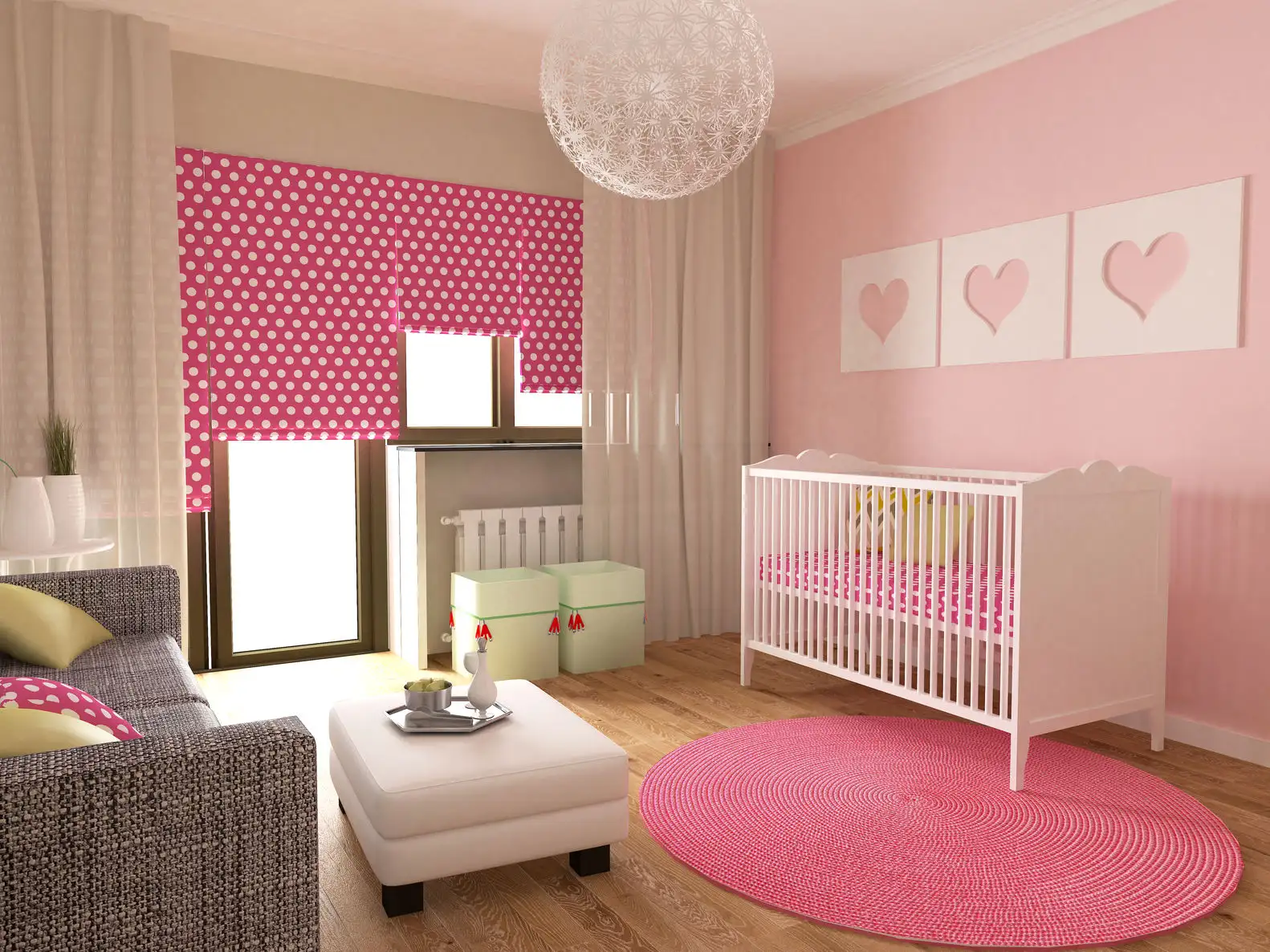 Modern pink blinds for girl nursery
