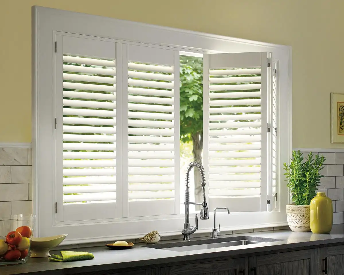 Plantation shutters for kitchen windows